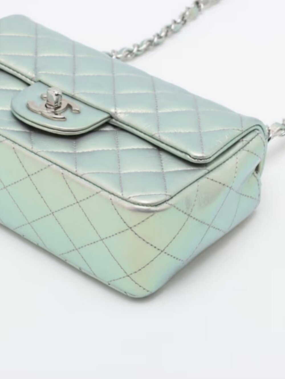 Chanel CC Logo Mini Matelasse 20 Leather Single Flap Single Chain Bag Silver - Picture 3 of 10